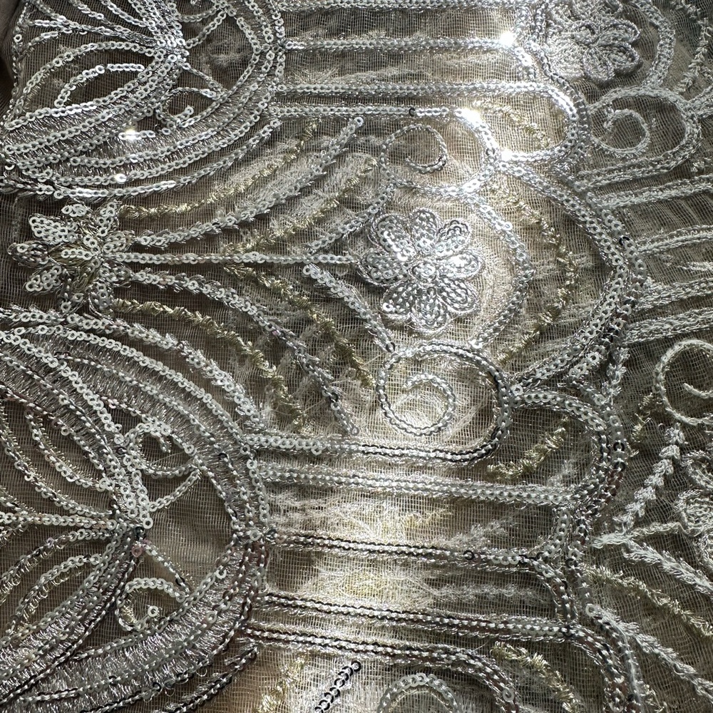 Elegant Silver Sequin Embroidered Fabric